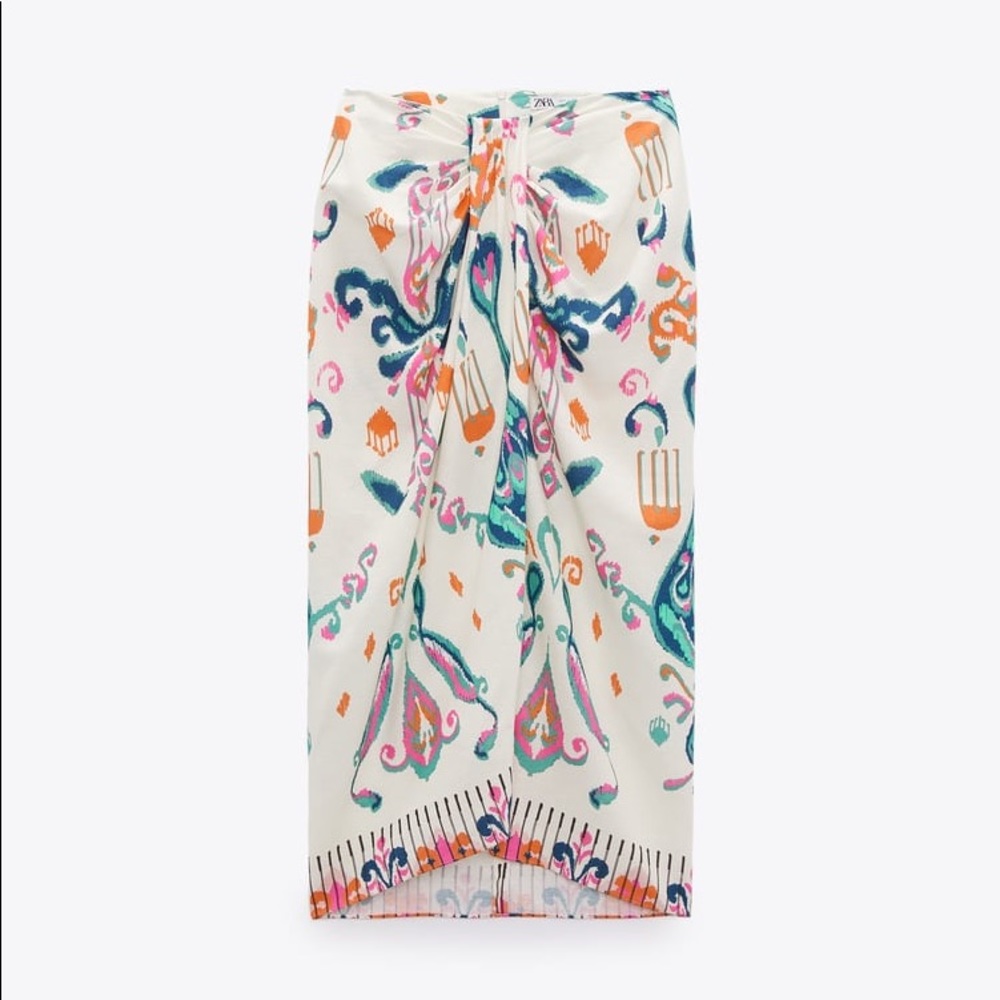 ZARA LINEN BLEND KNOTTED PAREO SKIRT